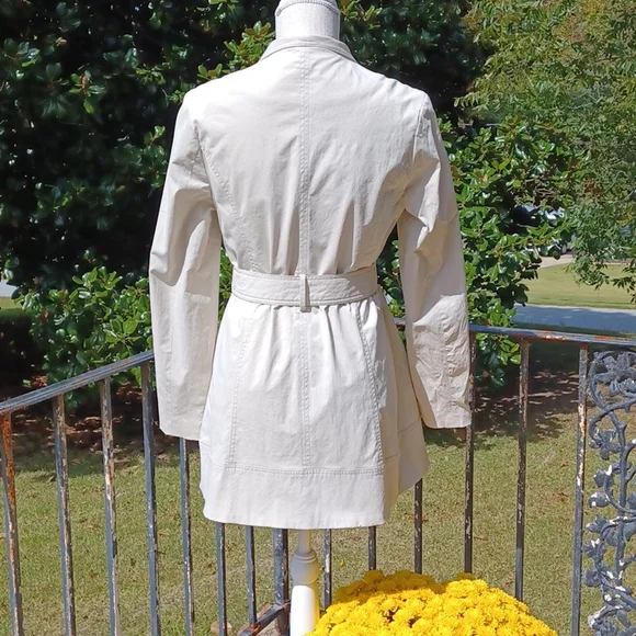 Kenar - Cream Multi Button Ruffled, Belted,Lined and Water Resist Jacket WS - Picture 5 of 16